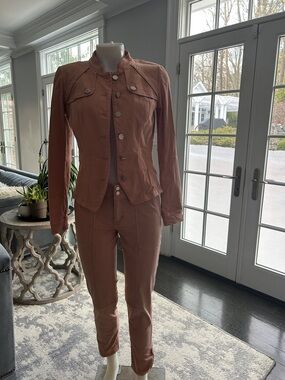 White House Black Market Rust Brown Jean Jacket Sz 2 and pants Sz 00